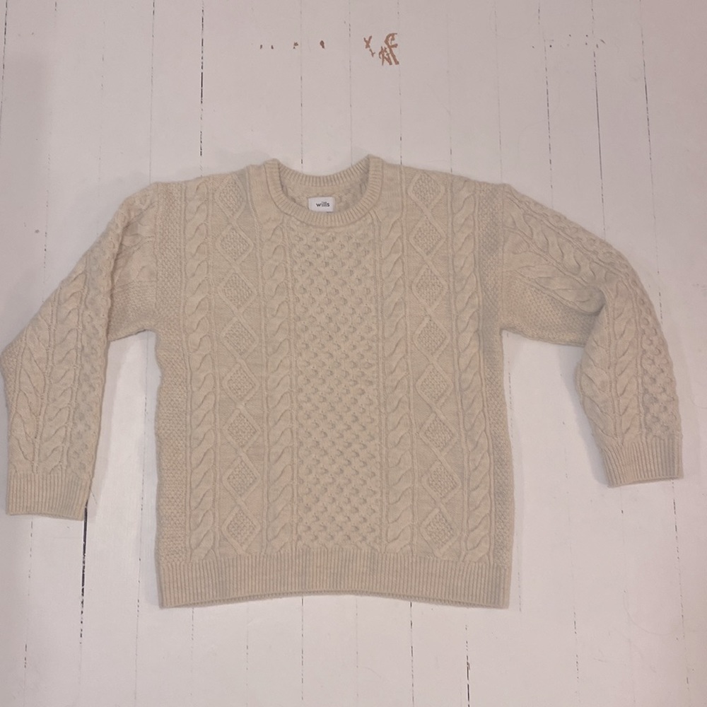 Wills Aran cable sweater cream